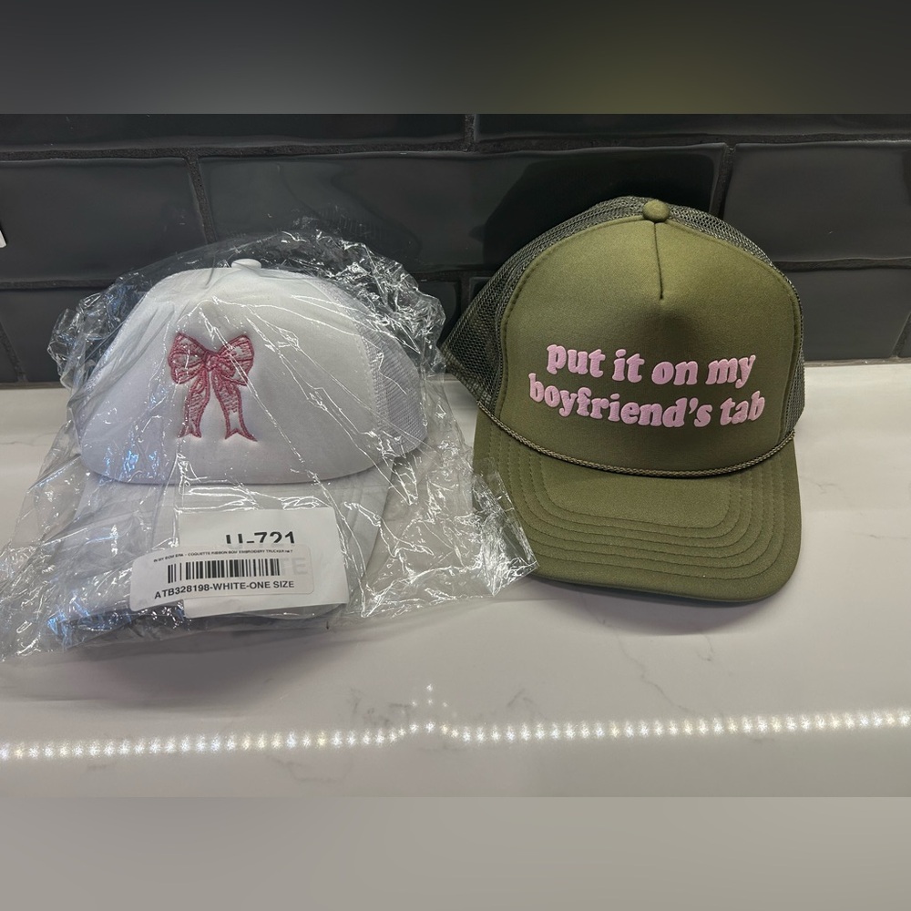 Green and White Trucker Hat Pair